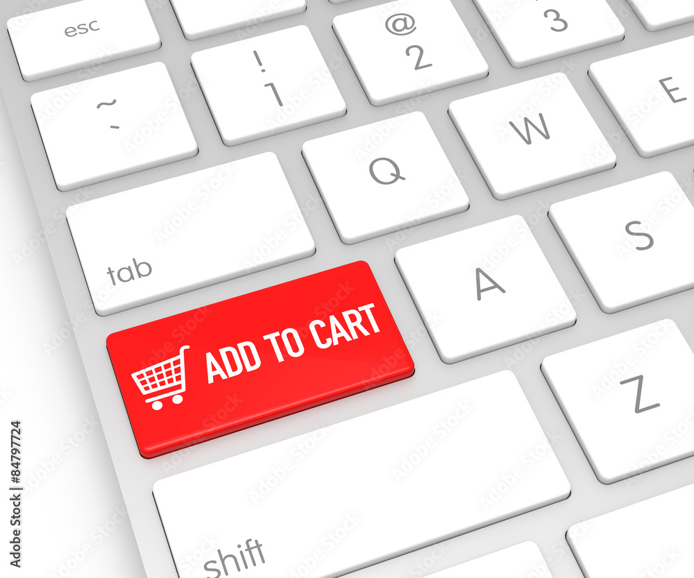 Computer Keyboard with Add to Cart Button. 3D Rendering Computer Keyboard with Add to Cart Button. 3D Rendering