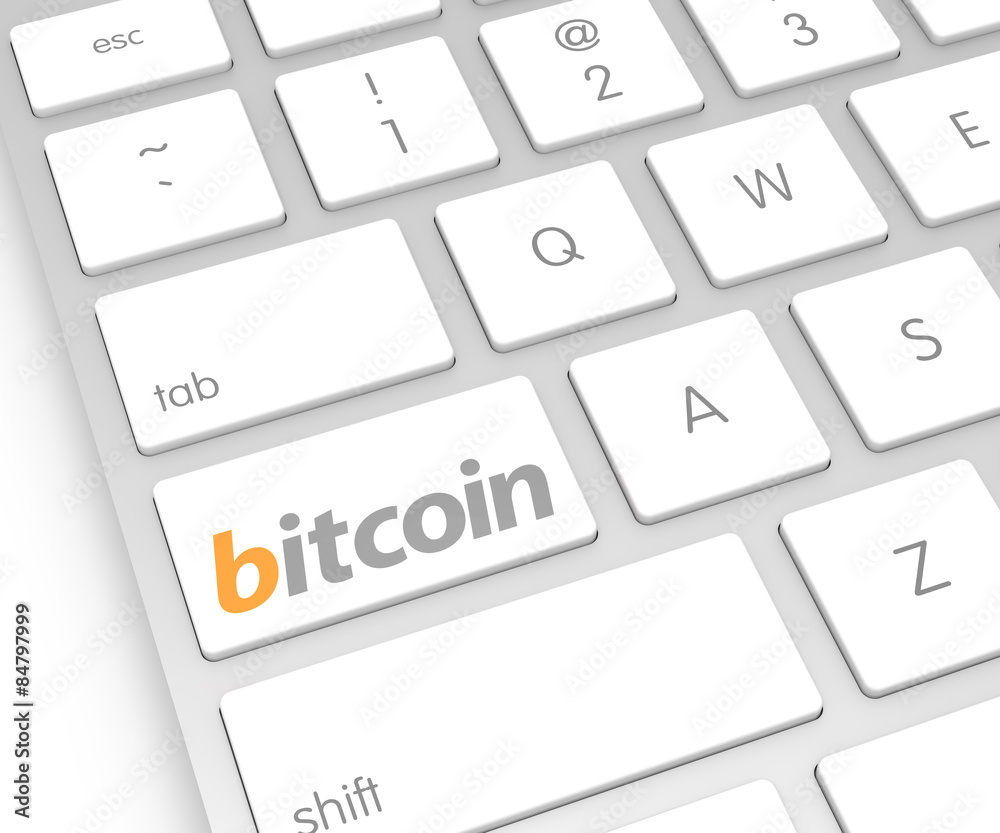 Computer Keyboard with Bitcoin Button. 3D Rendering Computer Keyboard with Bitcoin Button. 3D Rendering