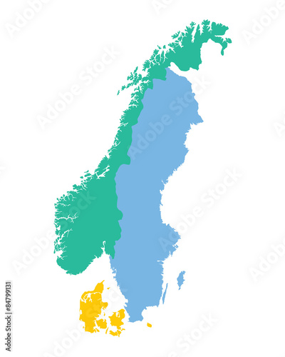 map of the Scandinavian countries (Norway, Sweden and Denmark)