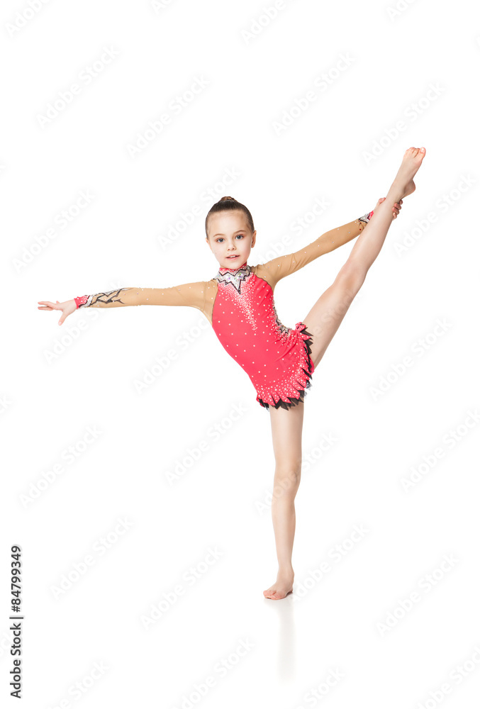 pretty little girl doing gymnastics over white background pretty little girl doing gymnastics over white background
