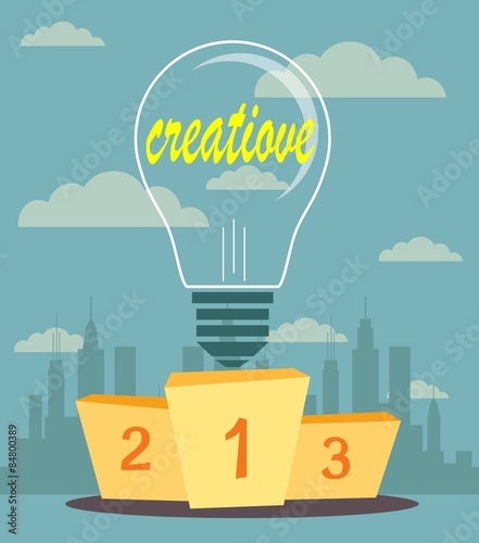 Creative ideas proudly standing on the winning podium. Flat