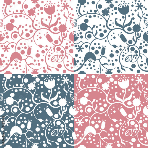Contours and silhouettes flowers plexus. Seamless pattern. various variants