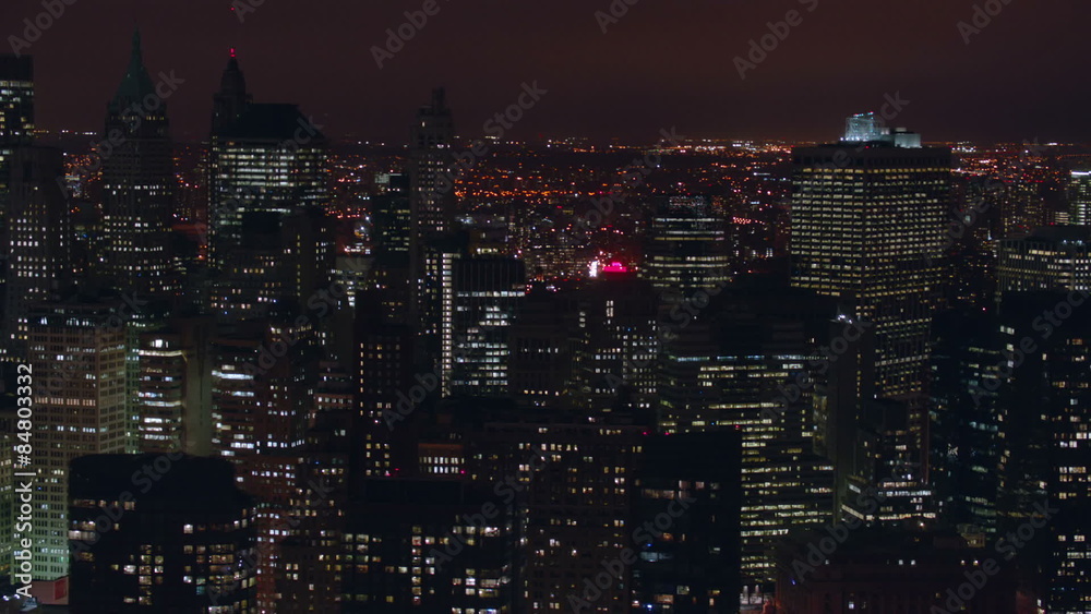 Aerial shot of New York City at night