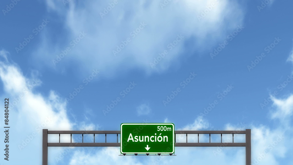 Passing under Asuncion Paraguay Highway Road Sign
  