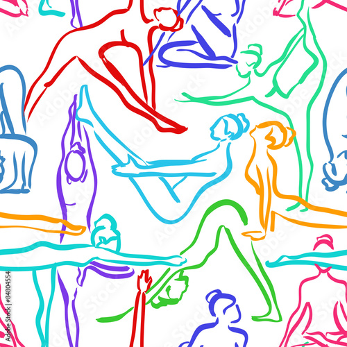 Yoga seamless pattern with silhouettes of women.