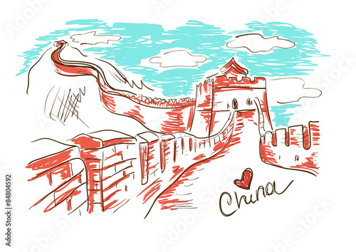 Sketch illustration with Great Wall of China