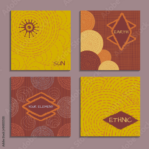 Set of cards with ethnic design. Templates for invitation, scrapbook or wedding card