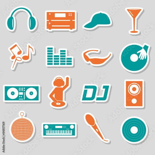 music club dj color simple stickers set eps10