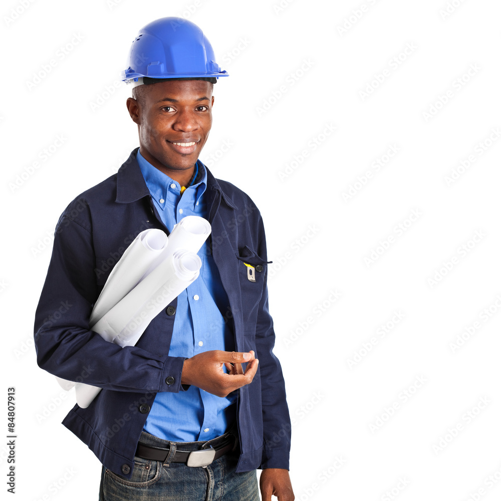 African architect portrait isolated on white African architect portrait isolated on white