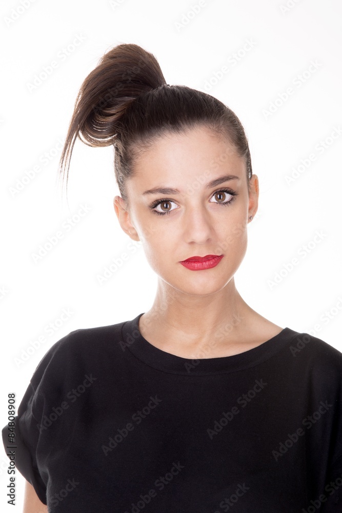 Portrait of a cute girl on white background