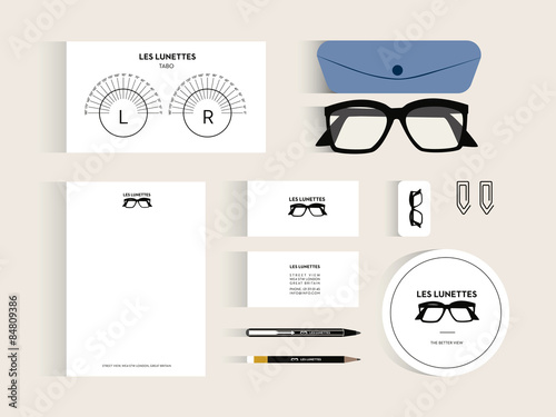 Mock up corporate identity for Optician shopc. Vector design.