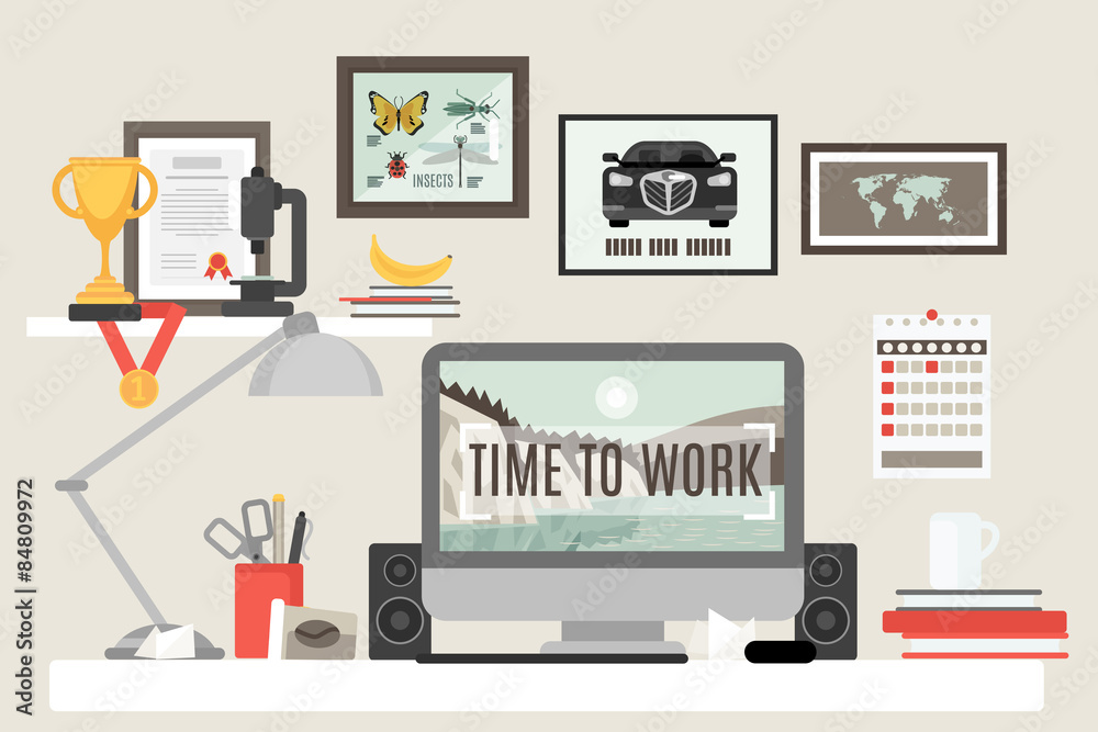 Fototapeta premium Flat Room Workspace