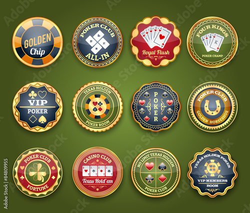 Poker glossy labels set