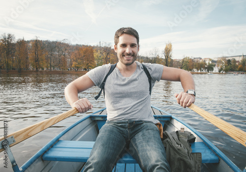 Man rowing on the river