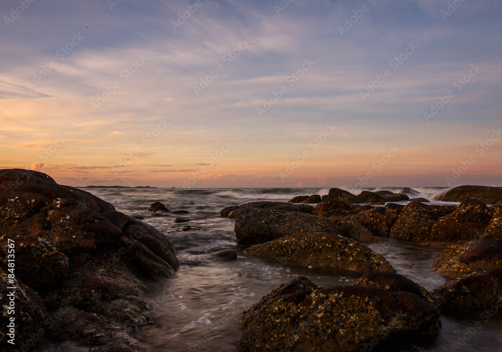 atmosphere at sunrise on the beach