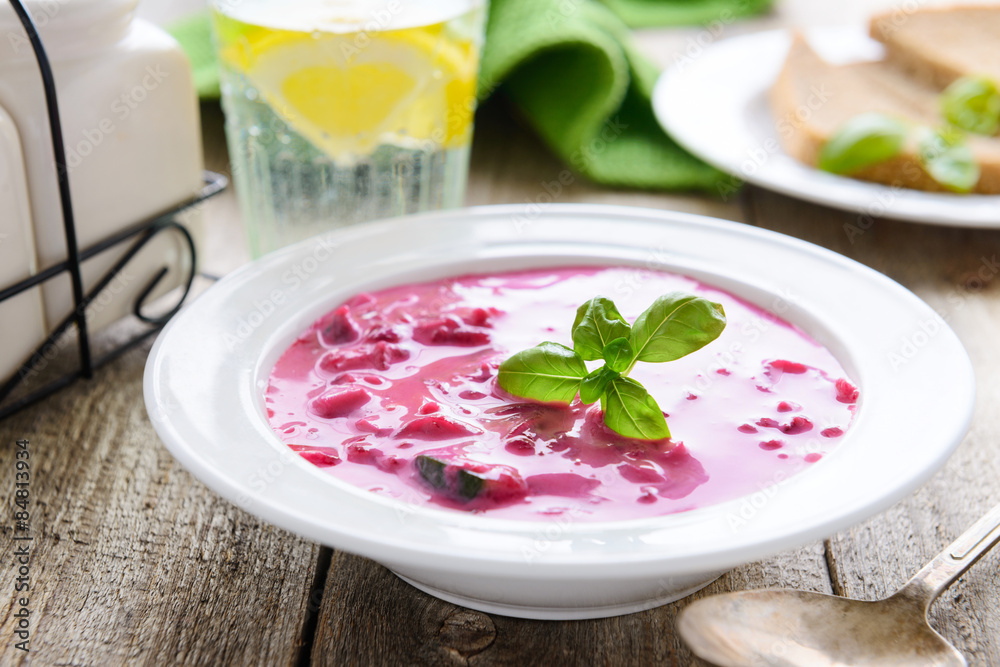Cold summer soup from beetroot and cucumbers Cold summer soup from beetroot and cucumbers