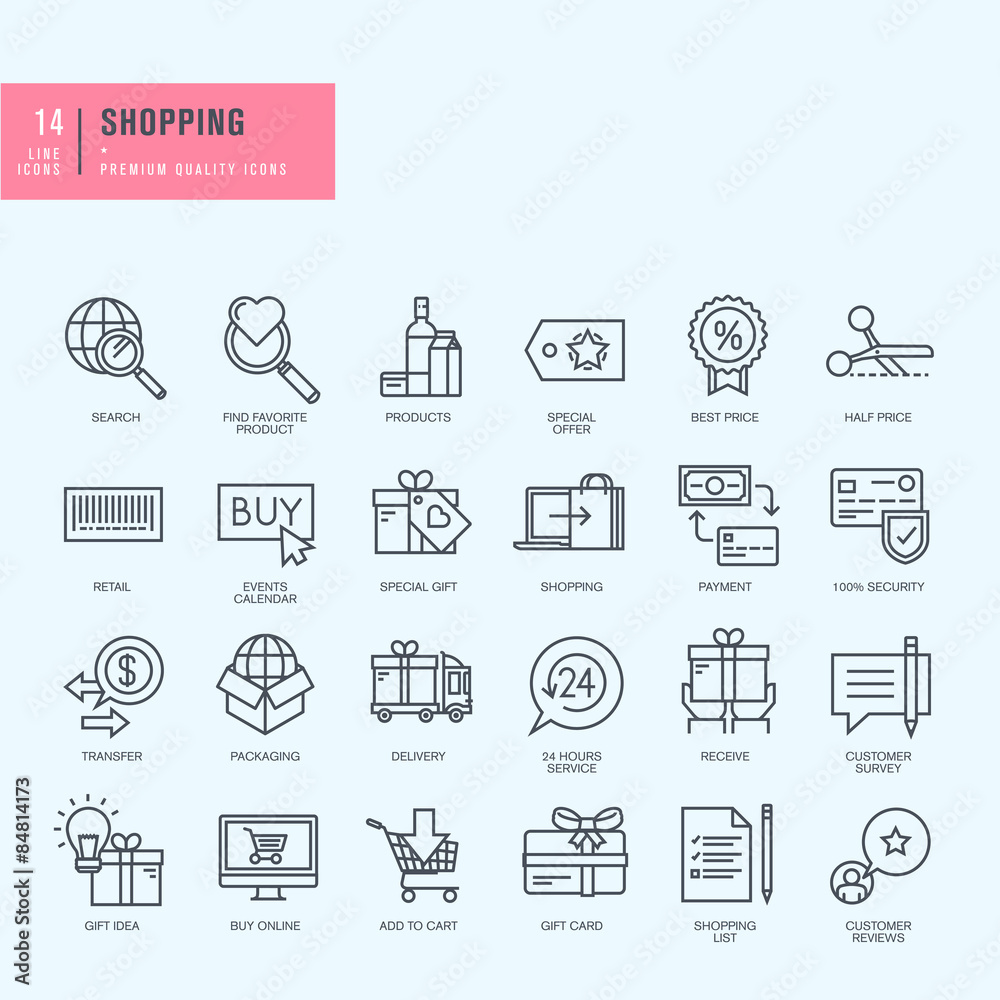 Thin line icons set. Icons for shopping.    