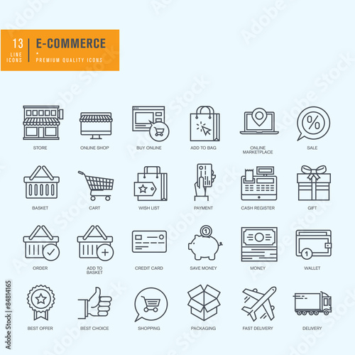 Thin line icons set. Icons for e-commerce, online shopping.    