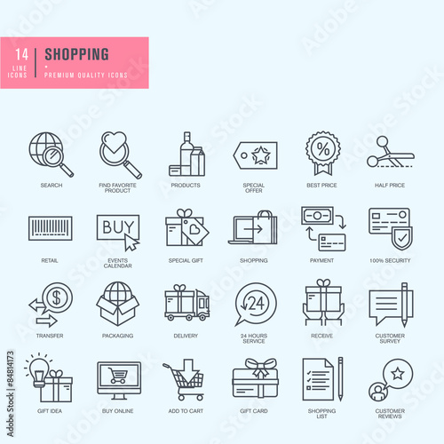 Thin line icons set. Icons for shopping.    