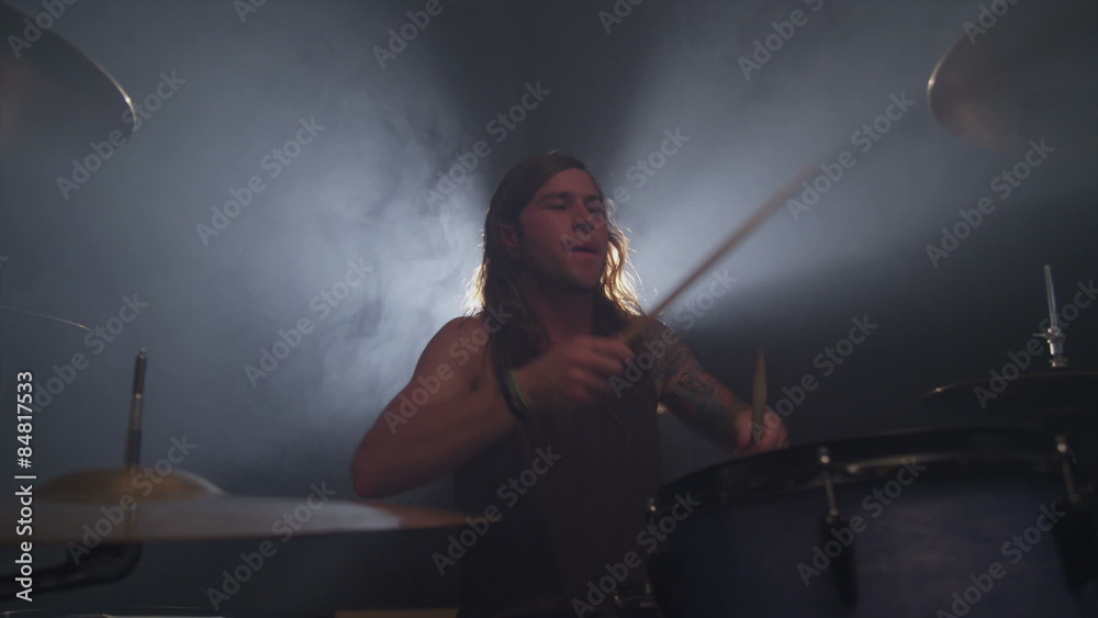 Heavy metal rock band drummer, slow motion Heavy metal rock band drummer, slow motion