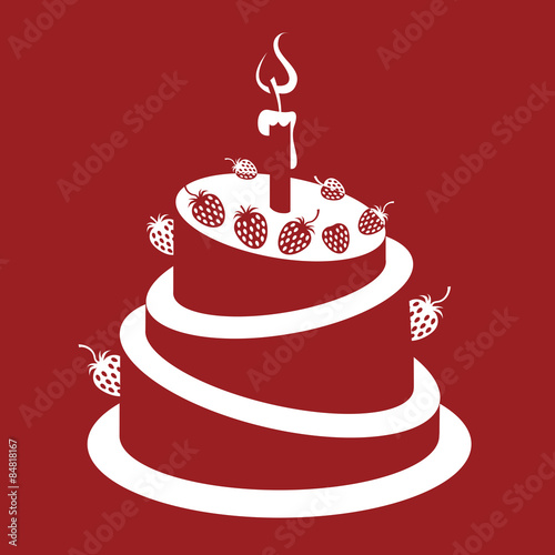design of strawberry cake on a red background