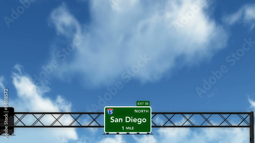 Passing under San Diego USA Interstate Highway Road Sign
  