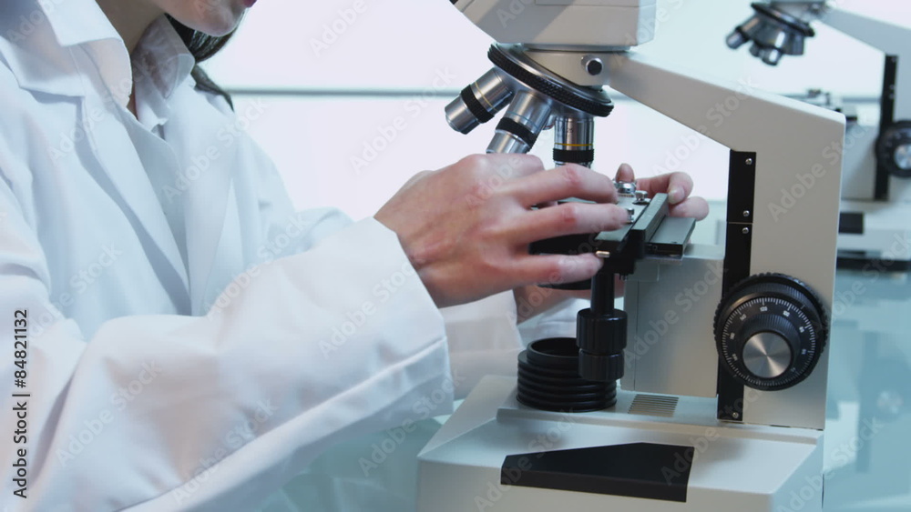 Scientist looks into microscope Scientist looks into microscope