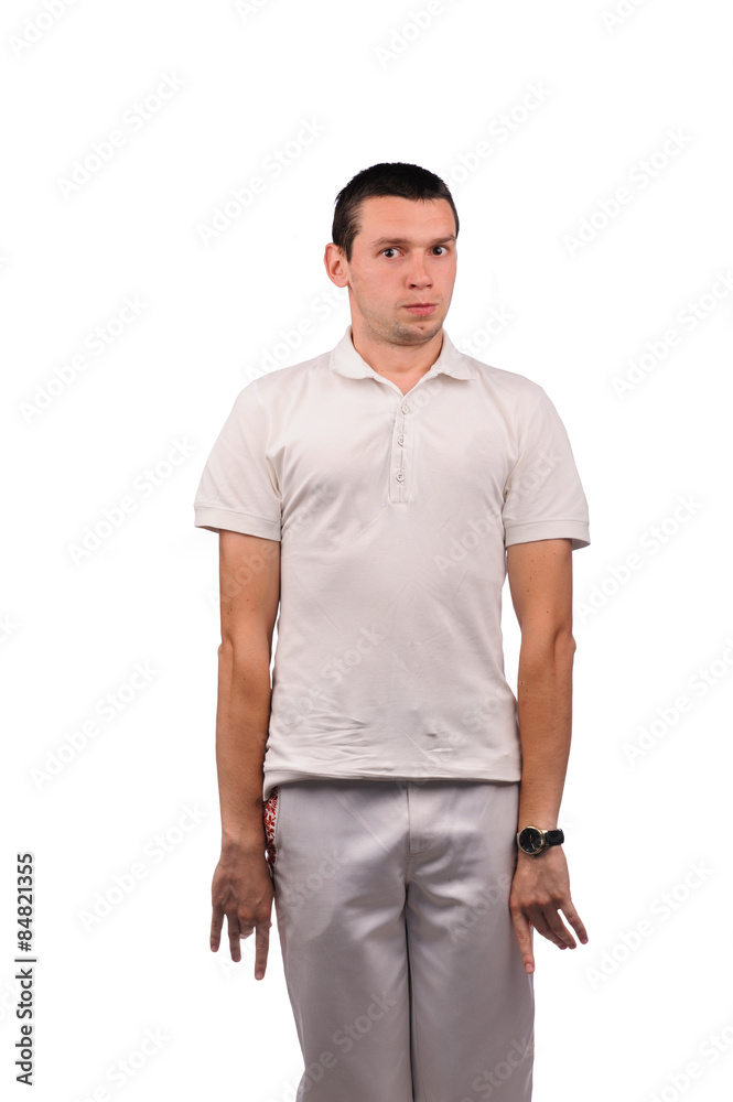 Fototapeta premium Funny man in white shirt with different emotions