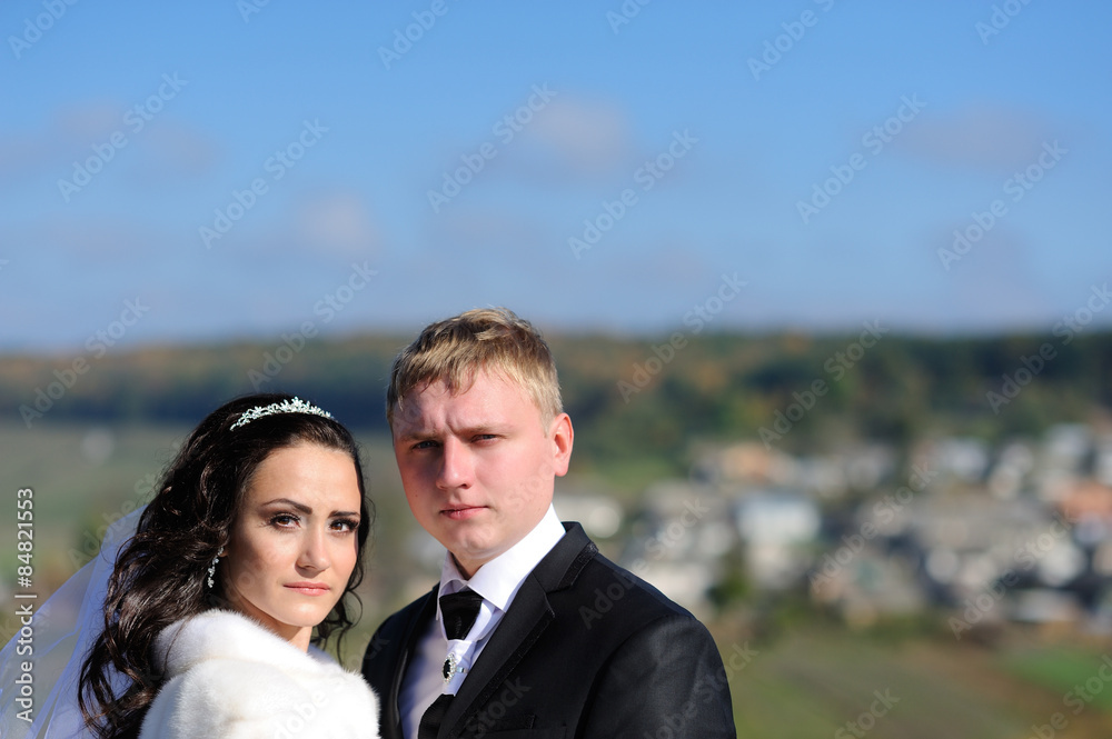 Happy bride and groom on their wedding Happy bride and groom on their wedding