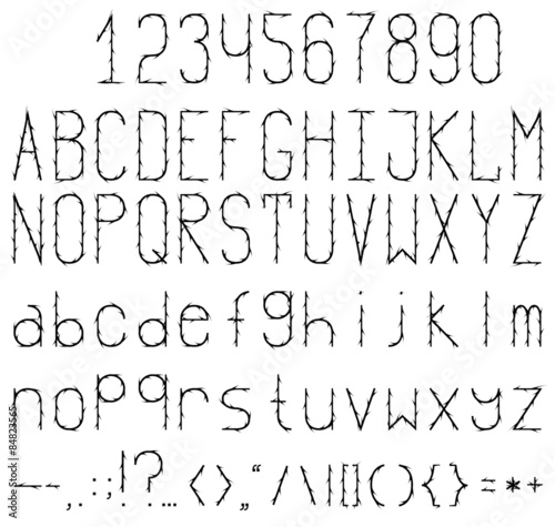 Black and white studded font. Full set with numbers and punctuation.