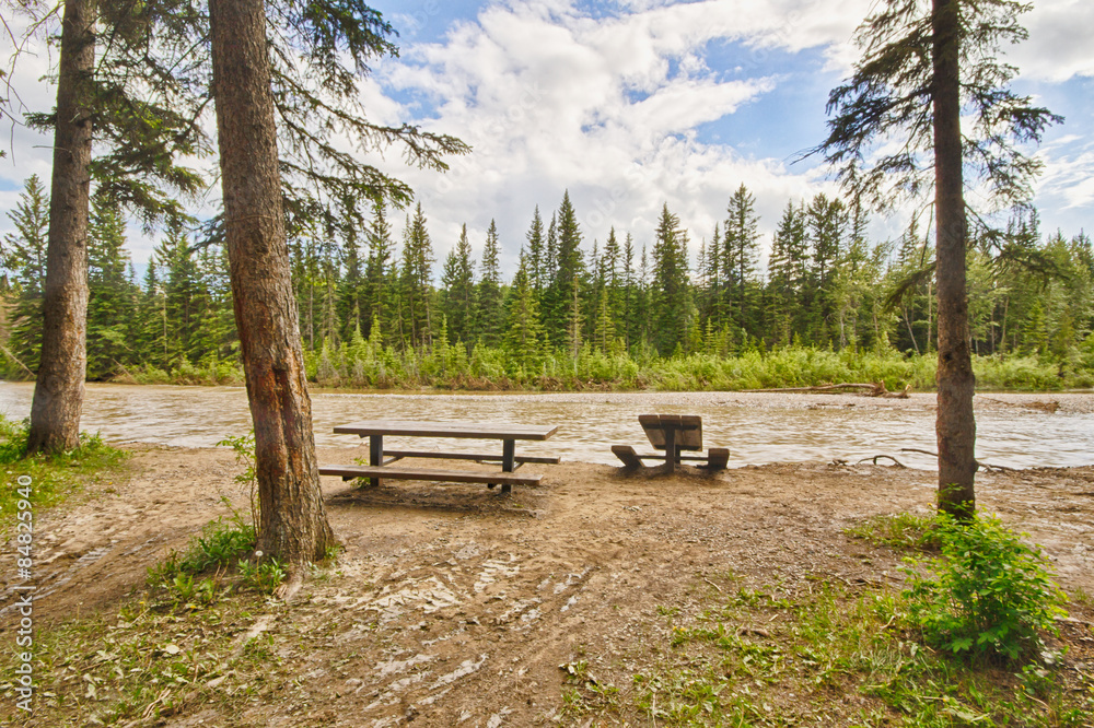 Damaged picnic area beside the Bow River after the 2013 Calgary flood.