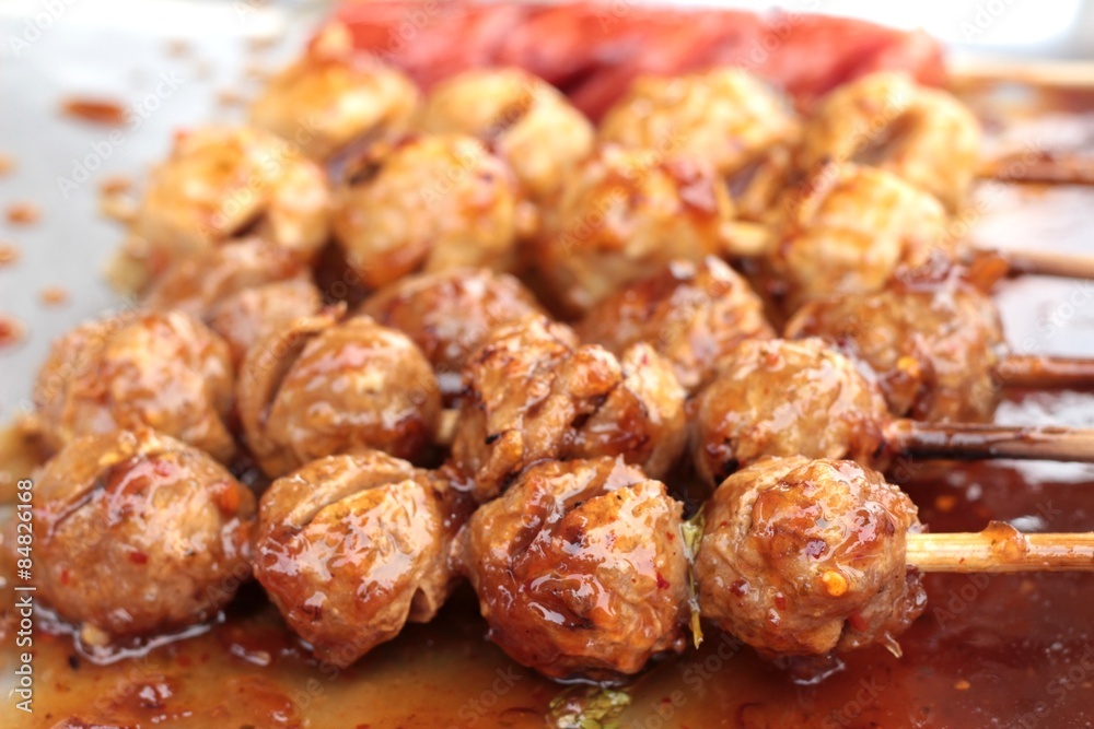 grilled meatballs in the market