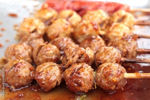 grilled meatballs in the market