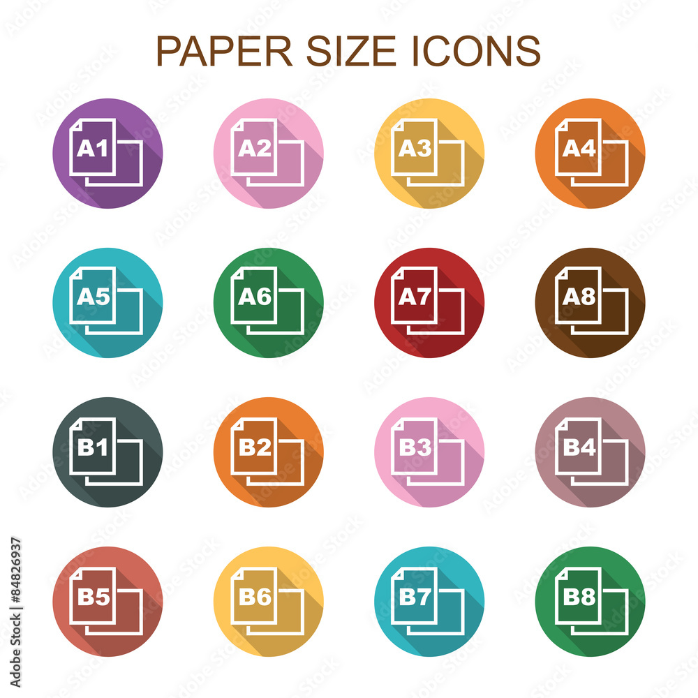 paper size long shadow icons paper size long shadow icons