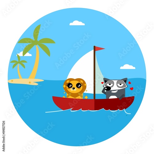 Summer in the beach activities cartoon set