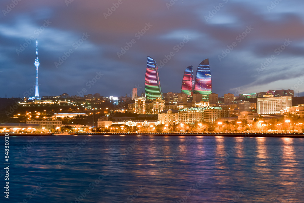 Fototapeta premium Panorama of seaside boulevard in Baku Azerbaijan