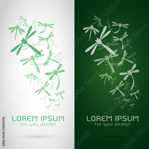 Vector image of an dragonflies flock on white background and dar