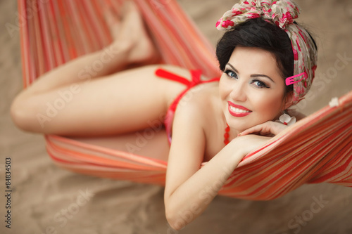 Bikini young woman pin up girl summer pinup style