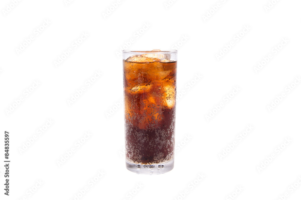 Cola in highball glass isolated on white background