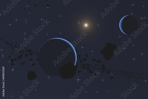 Fototapeta Naklejka Na Ścianę i Meble -  Asteroids and planets on a starry background.