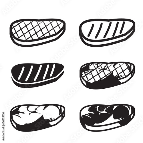 Set of grilled meat vector icon, meat , beef and pork in six style