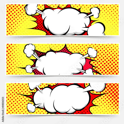 Comic book style pop-art header set