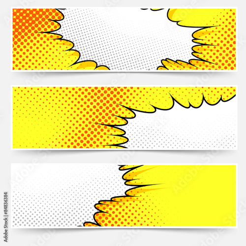 Pop-art comic book style yellow header set