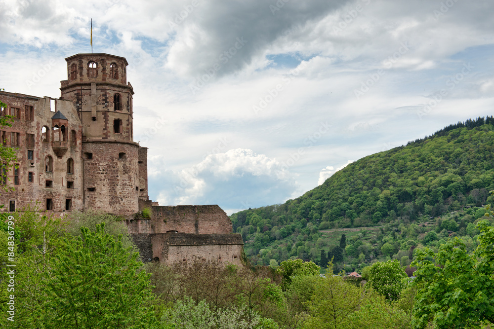 Ruins of Heidelberg Castle Set in Lush Hillsides