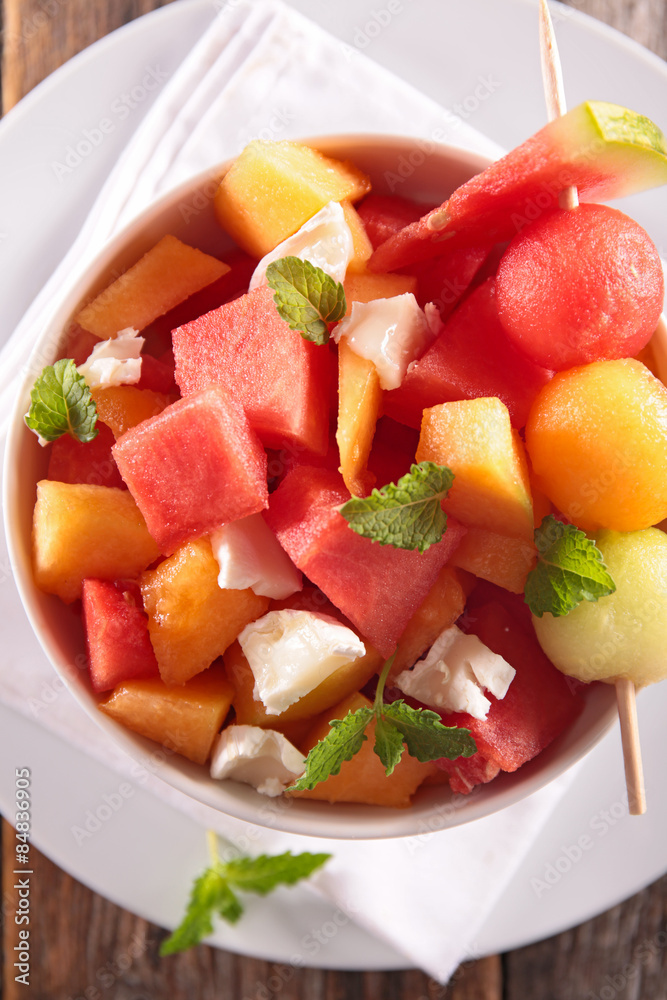 fruit salad with watermelon and melon