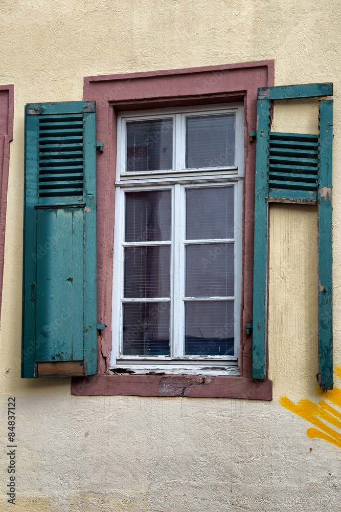 Detail of Window with Broken Green Shutters Detail of Window with Broken Green Shutters