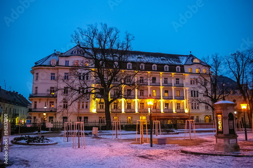 Night view on residential building in Baden bei Wien