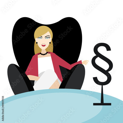 Woman advocate, lawyer sitting in black chair in his office. 