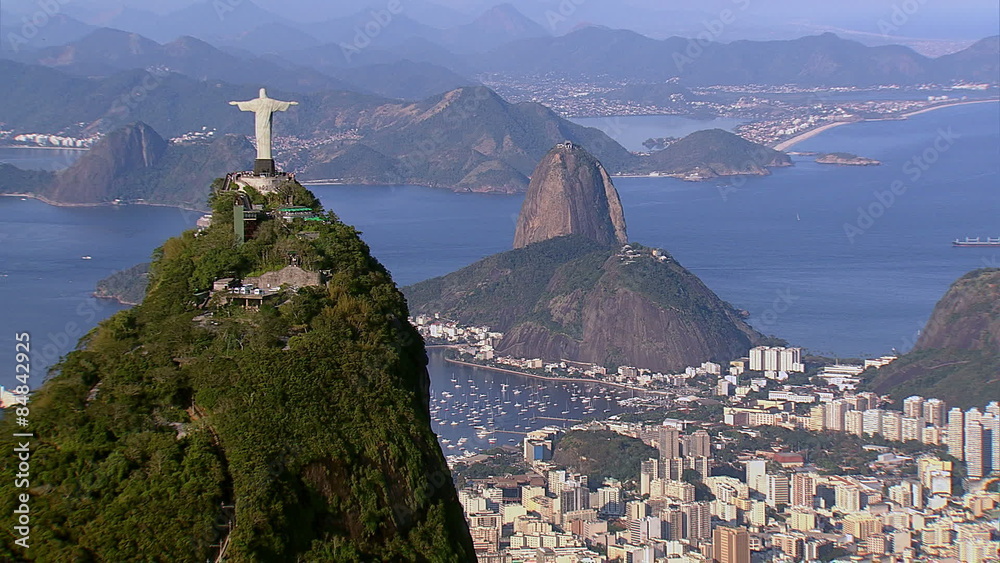Aerial view of Christ the Redeemer and Sugarloaf,  Rio de Janeiro, Brazil