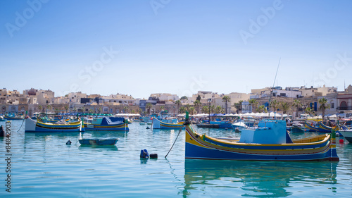 Traditional fishing boats at Marsaxlokk market, Malta